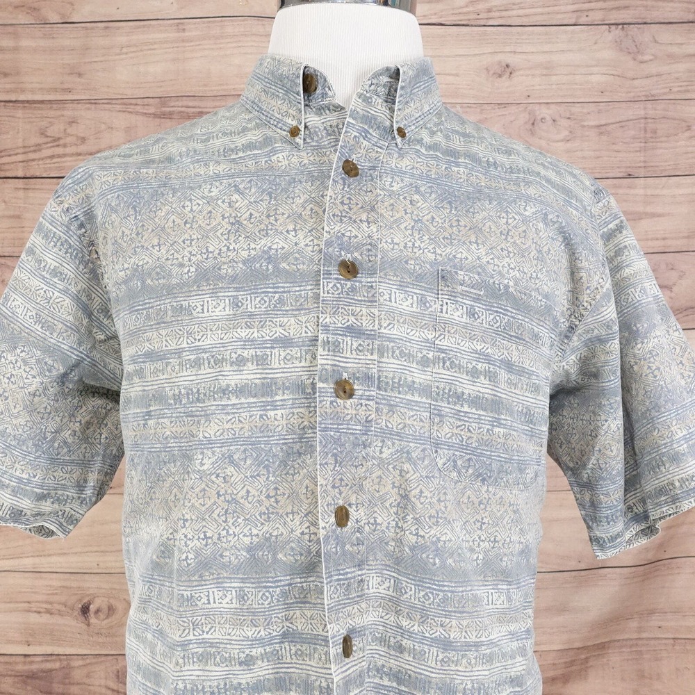 VINTAGE GANT PRINTED TWILL SHORT SLEEVE BUTTON DOWN SHIRT MENS SIZE L 90s